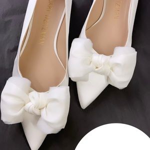 STUART WEITZMAN Anny White Satin Bow Flat NIB